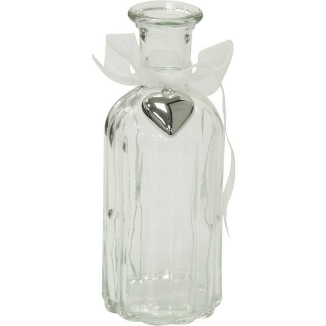 19cm Clear Glass Bottle Neck Bud Vase With Ribbon Silver Heart Glass Flower Vase