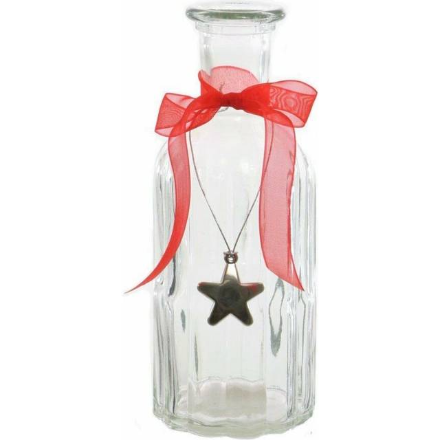19cm Tall Glass Bottle Vase With Red Ribbon Silver Star Bud Glass Flower Vase