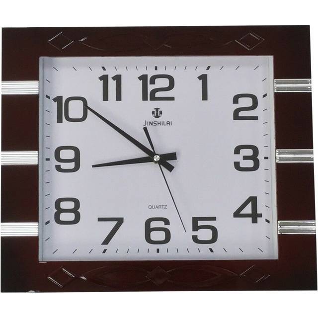 Large 40cm x 35cm Rectangle Wall Clock Maroon Frame With Gloss Silver Stripes