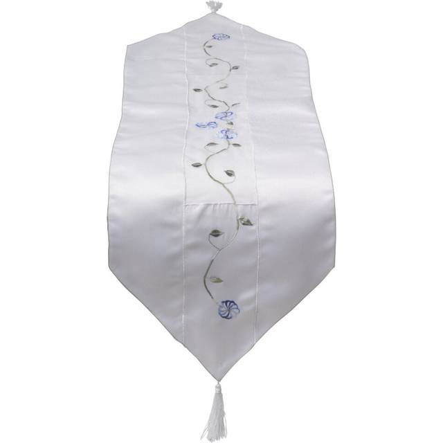 "(Blue) Clematis Embroidered Flower Organza Panel Table Runner 12"" x 36"""