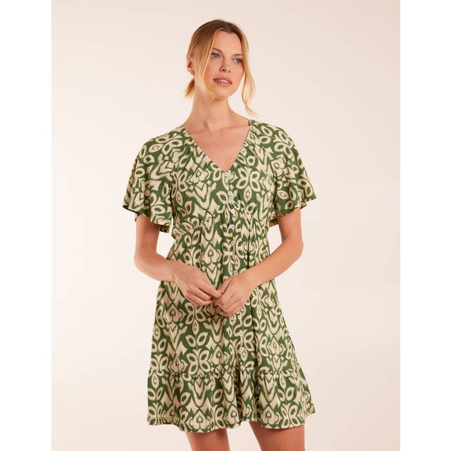 Blue Vanilla Womens Button Through Elastic Waist Mini Dress - Khaki - Size Small