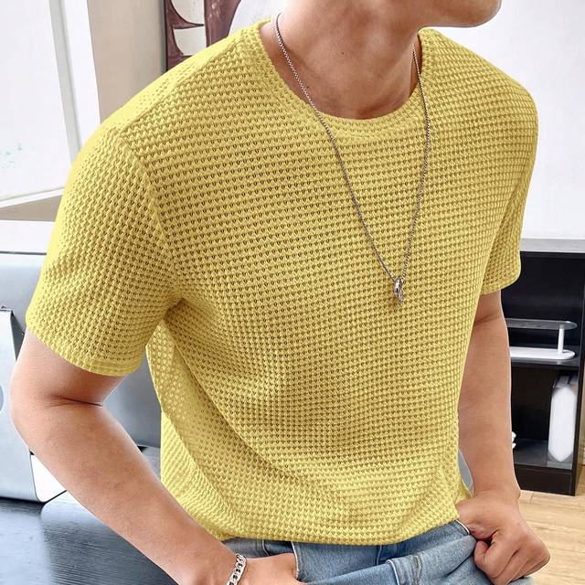 Manfinity Men Solid Waffle Knit Tee, Summer