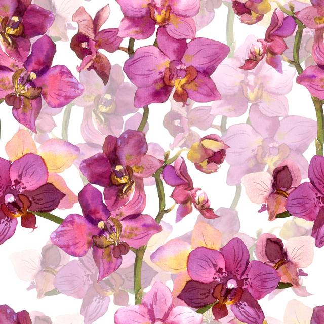 Seamless Floral Template with Lily Orchid Flowers - Wrapped Canvas Graphic Art (30cm H x 30cm W x 3.8cm D)