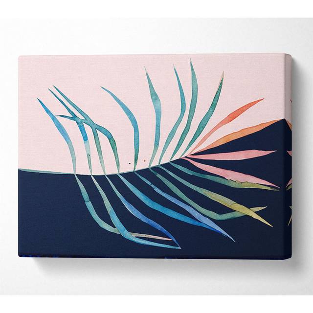 Palm Leaf Mid Century Canvas Watercolour - Blue;Black;Pink (35.6cm H x 50.8cm W x 10cm D)