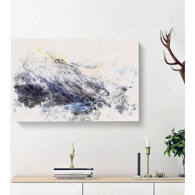 Spiti Valley in the Mountains Watercolour - Wrapped Canvas Graphic Art Print (35cm H x 50cm W x 3cm D)
