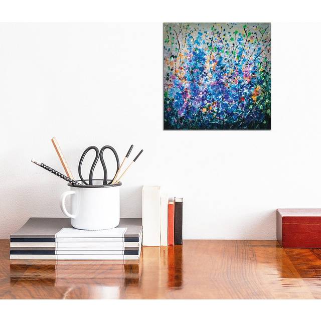 Blue Flowers, Sunshine, and Freedom - Wrapped Canvas Painting (30.48cm H X 30.48cm W)
