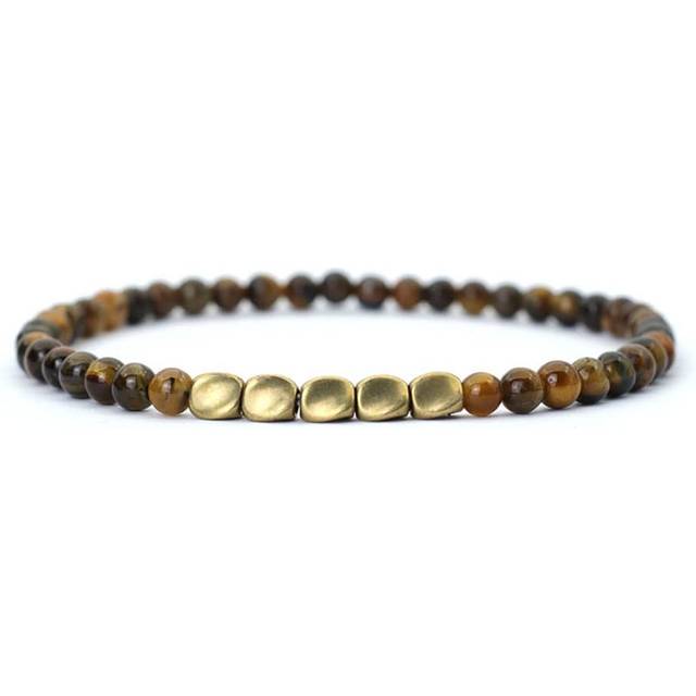 diffone Antique Handmade 4mm Natural Stone Beads Bracelet Small Copper Beaded Tiger Eye Hematite Braclet For Men Wristband Jewelry