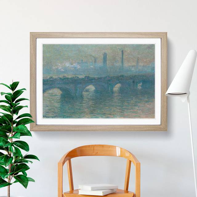Waterloo Bridge in London Vol.4 by Claude Monet - Picture Frame Painting - Oak (36cm H x 48cm W x 2cm D)