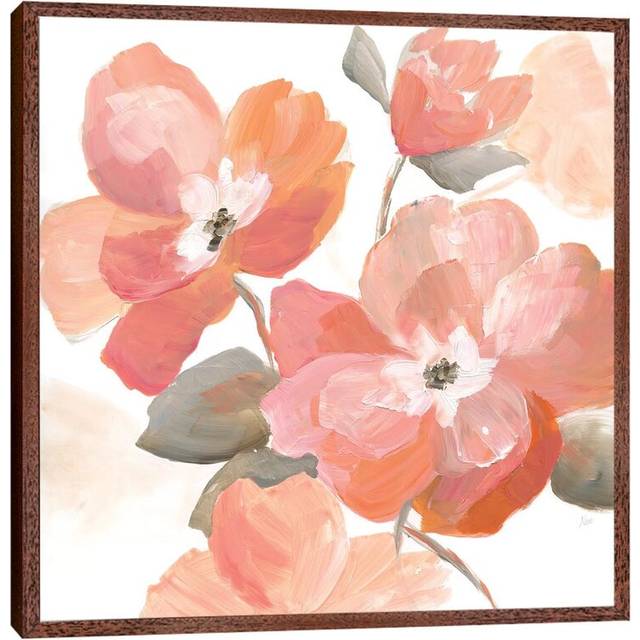 Coral Fantasy I by Nan - Graphic Art Print on Canvas - Classic Brown Wood Framed (66.04cm H x 66.04cm W x 3.81cm D)