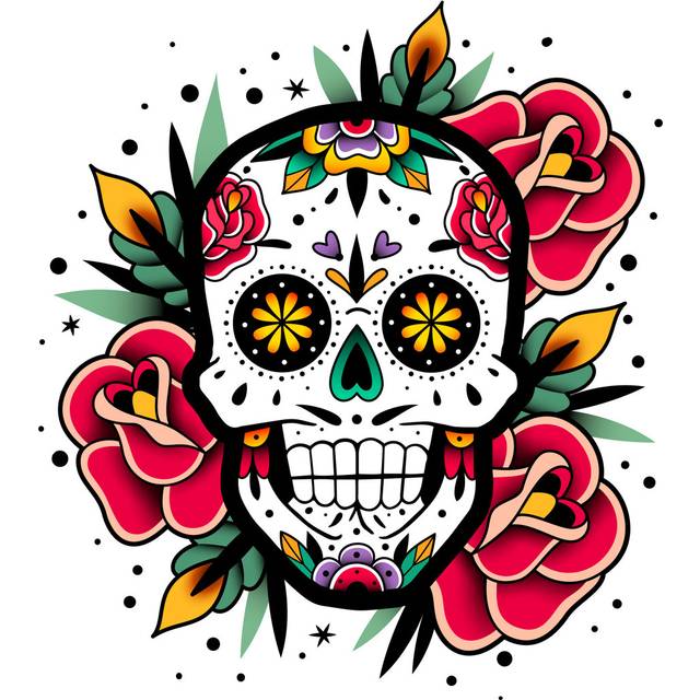 Mexican Roses Skull (51cm H x 51cm W x 3.8cm D)