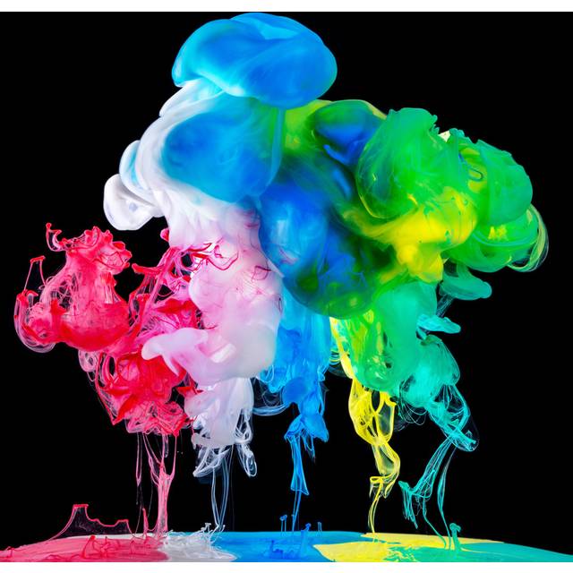 Colored Inks In Water On Black Background (30cm H x 30cm W x 3.8 cm D)