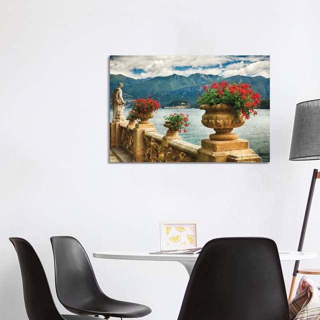 Balustrade with Lake View, Villa Balbienello, Lenno, Lake Como, Lombardy, Italy by George Oze - Wrapped Canvas Photograph (66.04cm H x 101.6cm W x 1.91cm D)