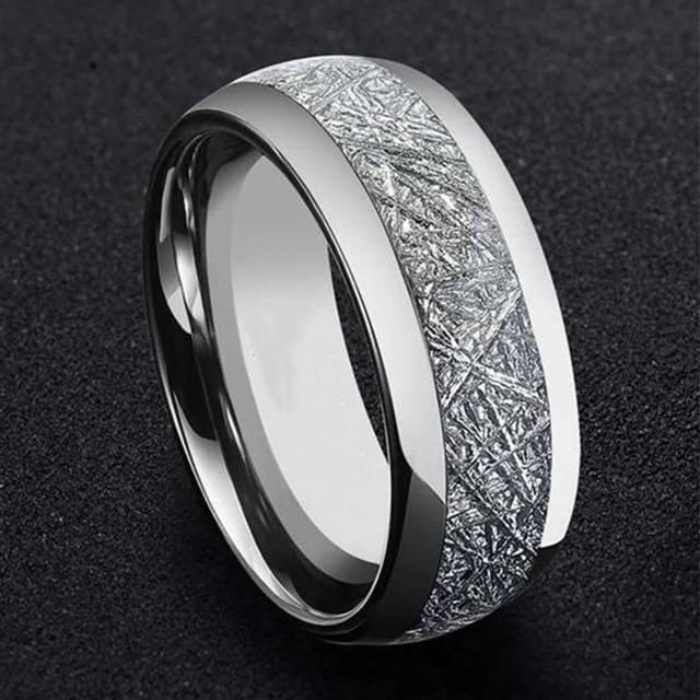 SHEIN 1pc Fashion Men 8mm Silver Color Stainless Steel Ring Vintage White Color Pattern Wedding Engagement Band Domed Comfort Fit