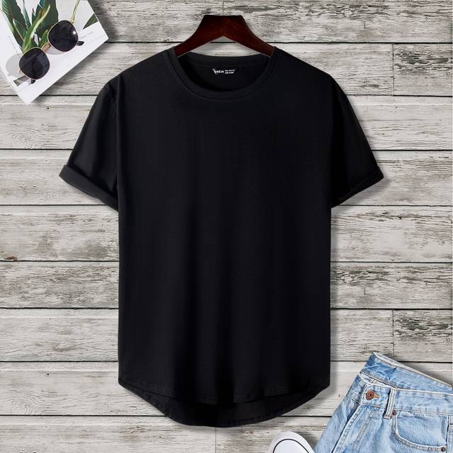Manfinity Men Curved Hem Basic Plain Short Sleeve Tee, For Going Out