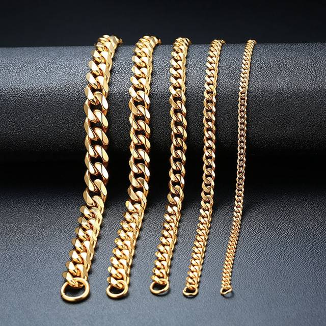 MECYLIFE 1pc Stainless Steel Necklace 18k Gold-colored Single Clasp Polished Titanium Steel Chain For Men&#39;s Daily Wear