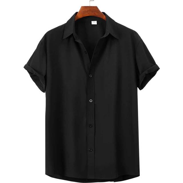 Manfinity Men Single Breasted Satin Casual Short Sleeve Collar Shirt, For Going Out