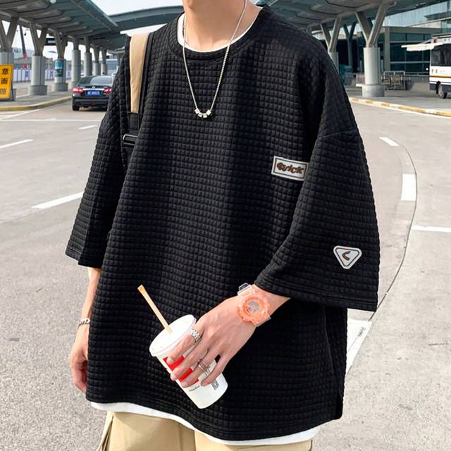 Manfinity Men T-Shirts Baggy Crew Neck Drop Shoulder Long Sleeve Graphic Tee / College,School Summer Polyester