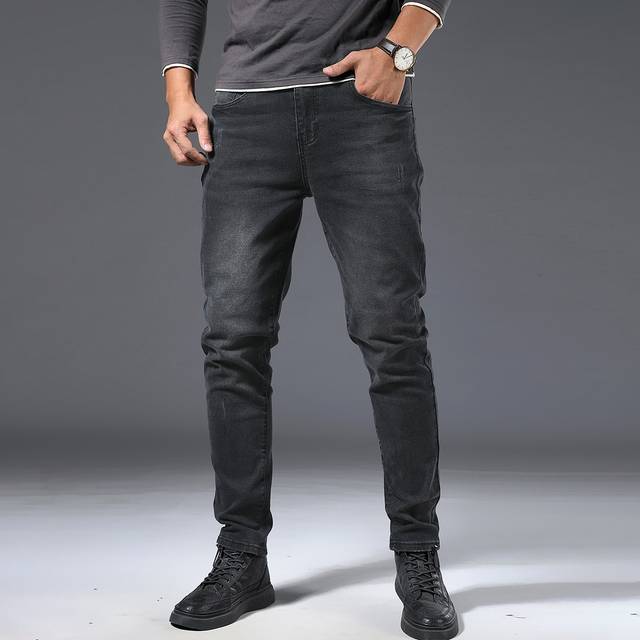 Manfinity Men Cotton Slant Pocket Jeans Slim Fit Long Washed Dark Wash Jean Cargo Plain Black Office Basic Husband