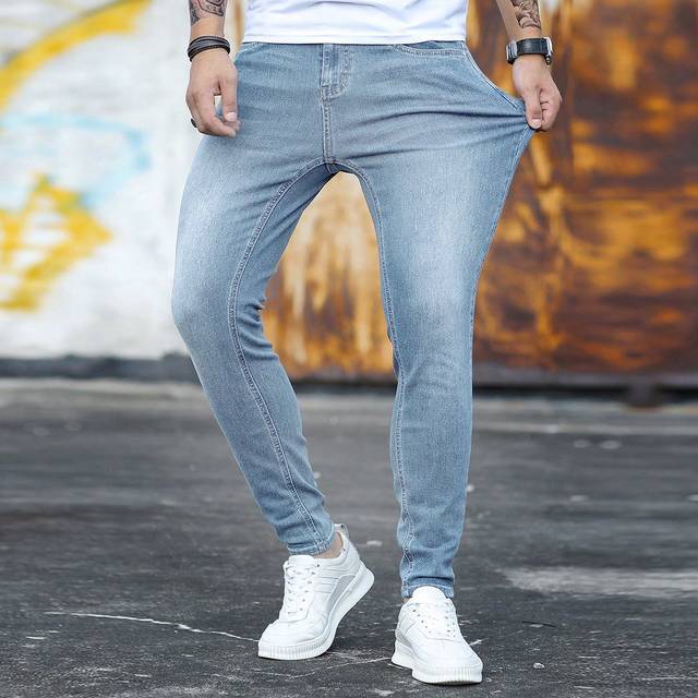 Herr Mager Jeans Bomull Lutande Ficka - Ljustvätt (L,M,S,XL,XS,XXL)