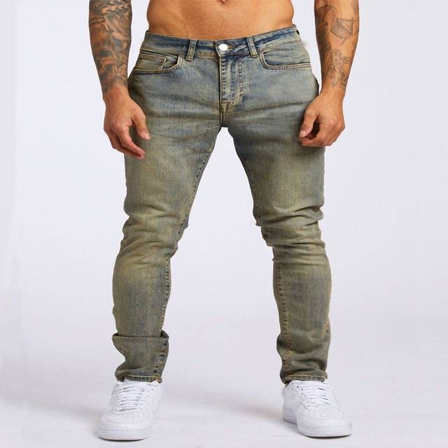 Skinny Jeans med snedficka i bomull för män, skola - Mörktvätt (28,30,32,36,34)