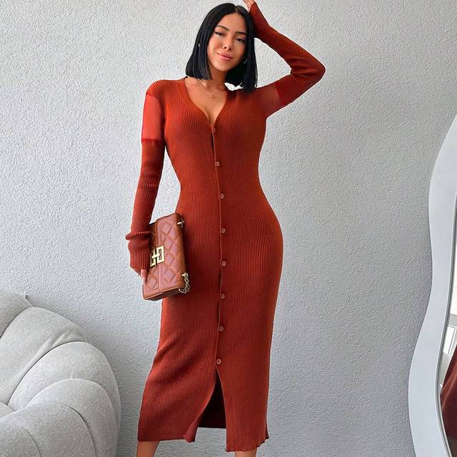 SHEIN Button Through Ribbed Knit Bodycon Jumper Dress