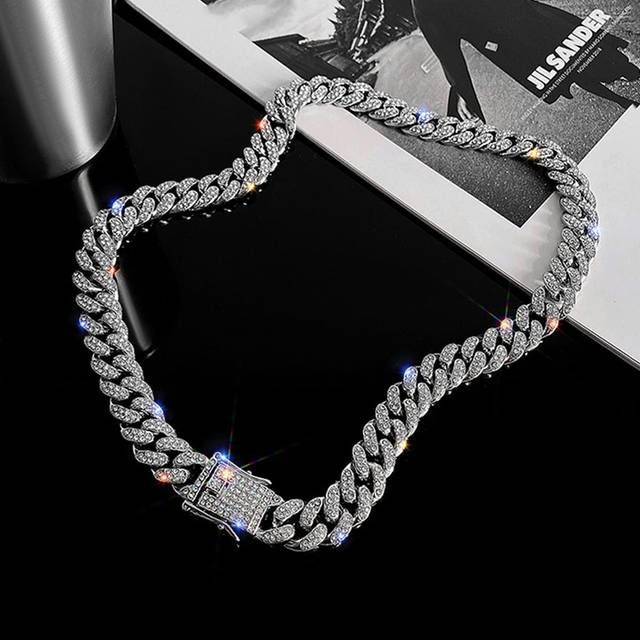 kuuioe 1pc European-American Hiphop Style Full Diamond Encrusted Chain Necklace/Hand Bracelet, 20-60CM