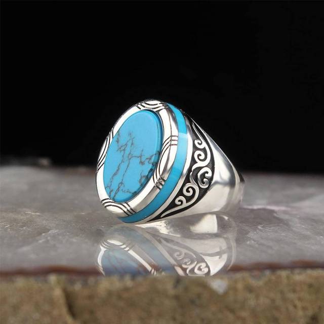 1 st. Europeiska och amerikanska Stil Personlighet Retro punk Turkos Sten Herr Ring För Datum - Antikt Silver (7,9,11,13,6,8,10,12)