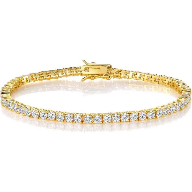 VOLUKA 18k Gold Plated CZ Tennis Bracelet, 3MM Cubic Zirconia Charm Bracelet for Women Men