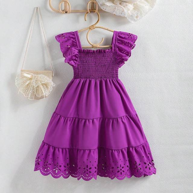 SHEIN Young Girl Solid Color Shirred Dress
