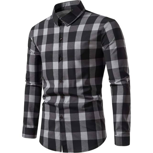 Manfinity Men Plaid Print Button Up Shirt Slim Fit Long Sleeve Dress Graphic Work Shirt