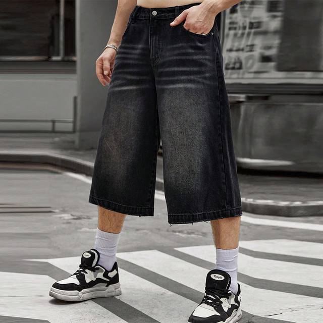 Loose Fit Herr Katt Morrhår Tvättade Jeans med breda ben Smal Lång Mörk Jean Cargo Vanlig Svart Gå ut Mode Pojkvän Present (L,M,S,XL,XXL)