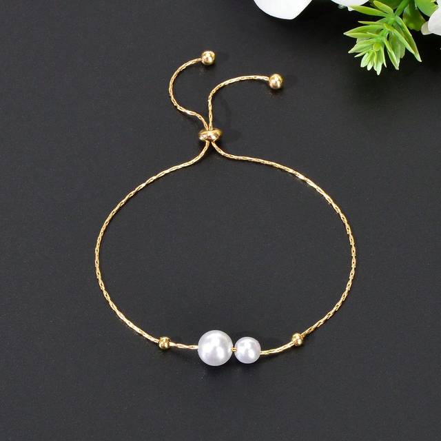SHEIN 1pc Elegant Faux Pearl Decor Gold Chain Adjustable Bracelet For Women Party Daily Jewelry