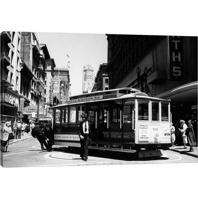 1950s Cable Car Turning Around at End of Line San Francisco California USA - Wrapped Canvas Photograph (20.32 cm H x 30.48 cm W)