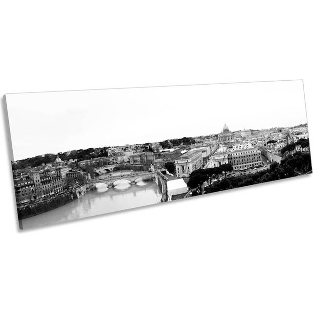 Rome Italy Mono Cityscape CANVAS WALL ART Panorama Framed Print (30.48cm H x 91.44cm W x 2cm D)