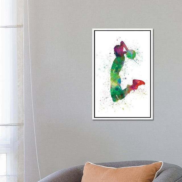 Young Man Basketball Player Dunking II by Paul Rommer - Painting Print on Canvas - White Framed (66.04 cm H x 45.72 cm W)