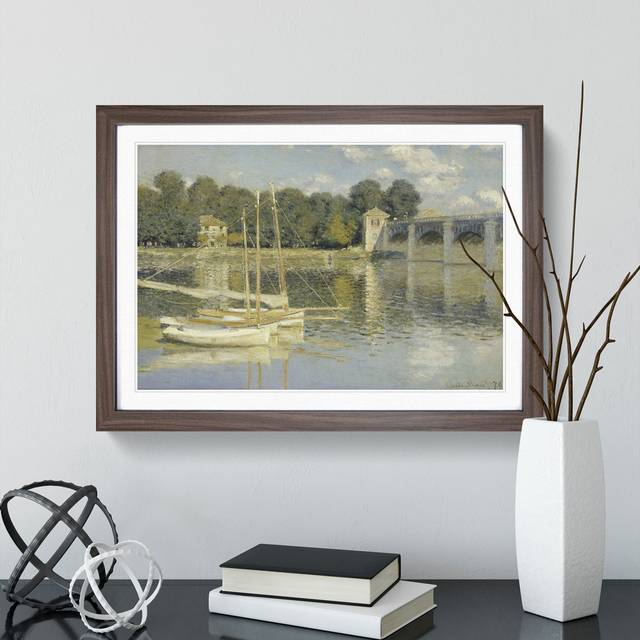 The Argenteuil Bridge by Claude Monet - Picture Frame Painting - Walnut (36cm H x 48cm W x 2cm D)