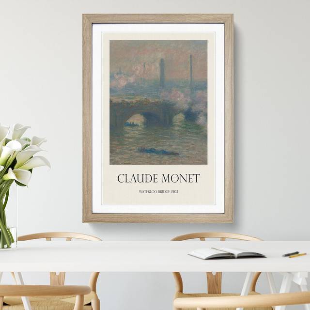 Waterloo Bridge in London Vol.3 by Claude Monet - Picture Frame Art Prints - Oak Framed (36cm H x 27cm W x 2cm D)