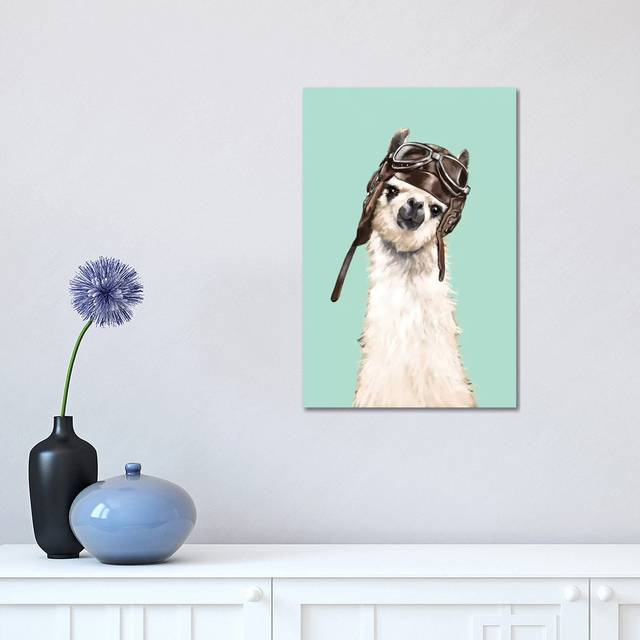 Cool Pilot Llama by Big Nose Work - Wrapped Canvas Graphic Art (30.48 cm H x 45.72 cm W)
