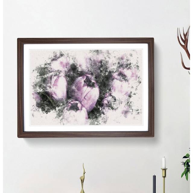 The Purple Tulips - Picture Frame Painting Print - Walnut Framed (33cm H x 45cm W x 2cm D)