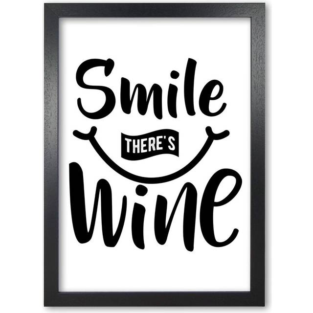 Smile There&#39;s Wine - Typography Print on Paper - Black Grain Frame (30 cm H x 21 cm W x 5 cm D)