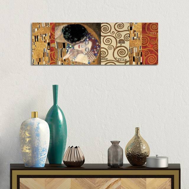 Klimt Deco (The Kiss) by Gustav Klimt - Wrapped Canvas Panoramic Graphic Art (30.48 cm H x 91.44 cm W x 1.91 cm D)