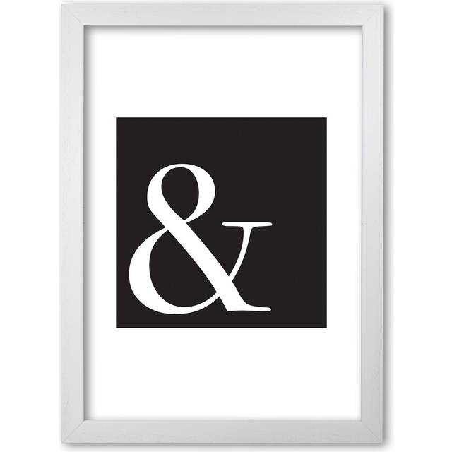 'Ampersand Black' Textual Art - White Grain Frame (85 cm H x 60 cm W x 5 cm D)