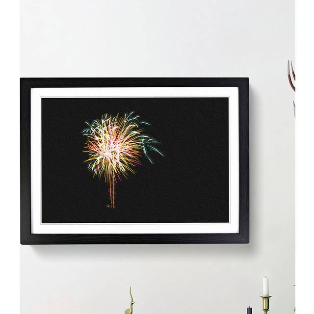 Palm Tree Fireworks - Picture Frame Painting Print - Black Framed (36cm H x 48cm W x 2cm D)