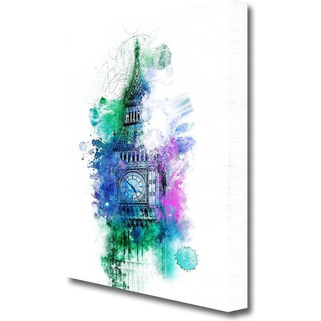 'Watercolour Big Ben 3 London' Painting on Canvas (81.3cm H x 163cm W)