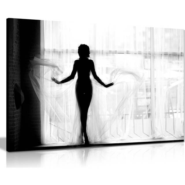 Panther Print Fine Art Prints Black & White Sexy Woman Body Silhouette Artistic Framed Canvas Prints, Pictures For Home Walls, Bedroom, Living Room & (20cm H x 31cm W)