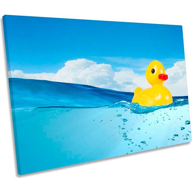 Rubber Duck Bathroom Blue Framed CANVAS PRINT Wall Art (30.5cm H x 45.7cm W x 2cm D)