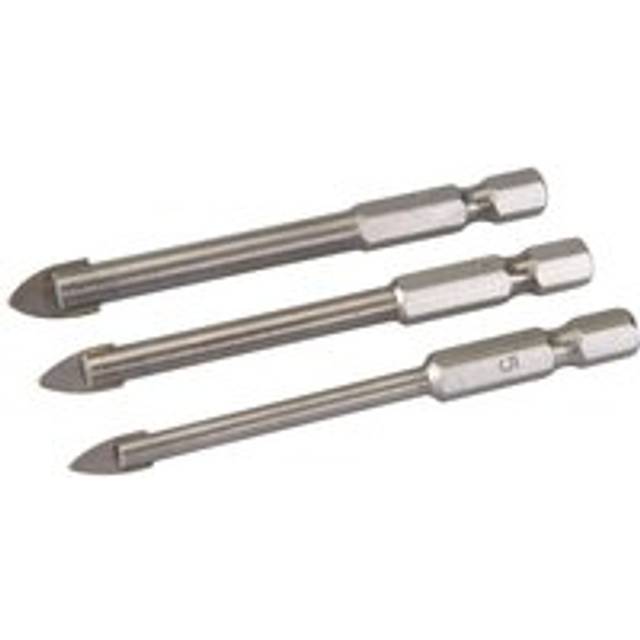 3 Piece Tile & Glass Drill Bits Tungsten Carbide Tip Hex Drive Mirror Cutter