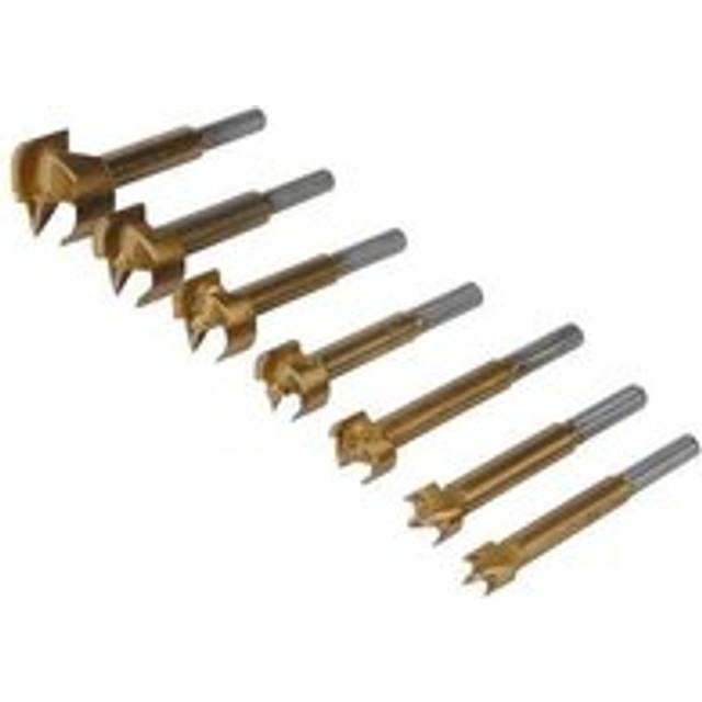 7 Pack Titanium Coated Forstner Bits | 12mm 35mm | Flat Bottom Hole Saw Cutter