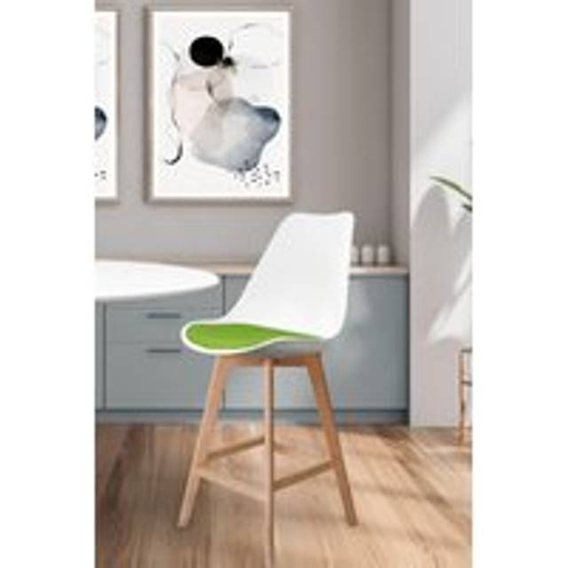 Fusion Living Soho Plastic Bar Stool With Light Wood Legs White & Green, Green