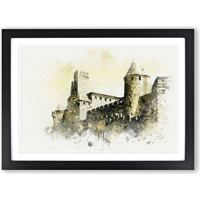 La Cite Citadel in Carcassonne France in Abstract - Picture Frame Graphic Art Print - Black (50cm H x 76cm W x 2cm D)